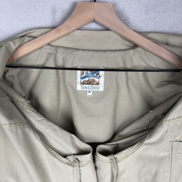 TRAVELSMITH Khaki Safari Cargo Jacket Women's Sz XL Beige Roll Tab Twill Pockets - Picture 13 of 13